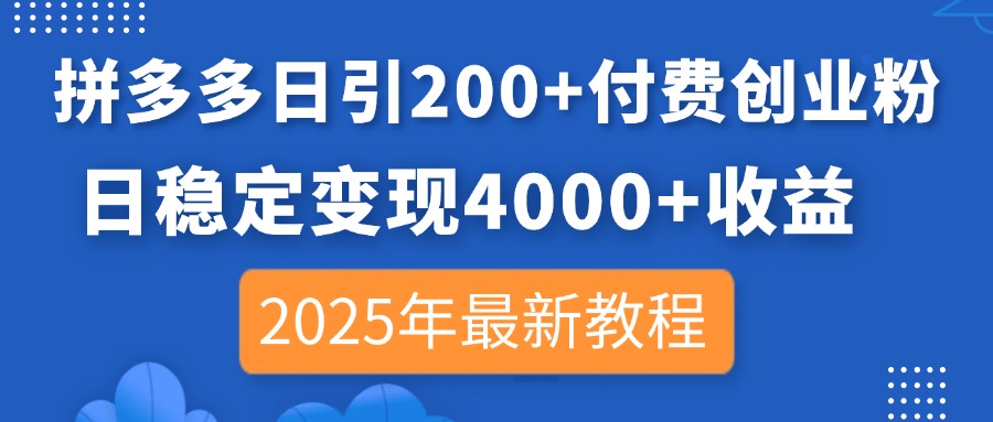 （14217期）拼多多日引200+付费创业粉，日稳定变现4000+收益，2025年最新教程-蓝天网创