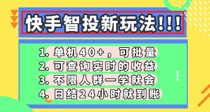 快手智投新玩法，单机日入40+，可批量，可查询实时收益，零门槛【揭秘】-蓝天网创