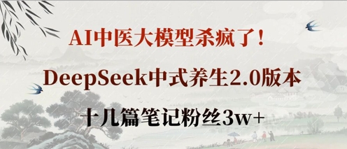 AI中医大模型杀疯了！DeepSeek中式养生2.0版本，十几篇笔记粉丝3w+-蓝天网创