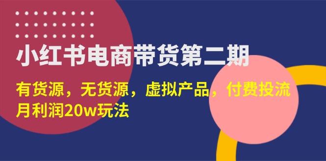 （14186期）小红书电商带货第二期，有货源，无货源，虚拟产品，付费投流，月利润20w-蓝天网创